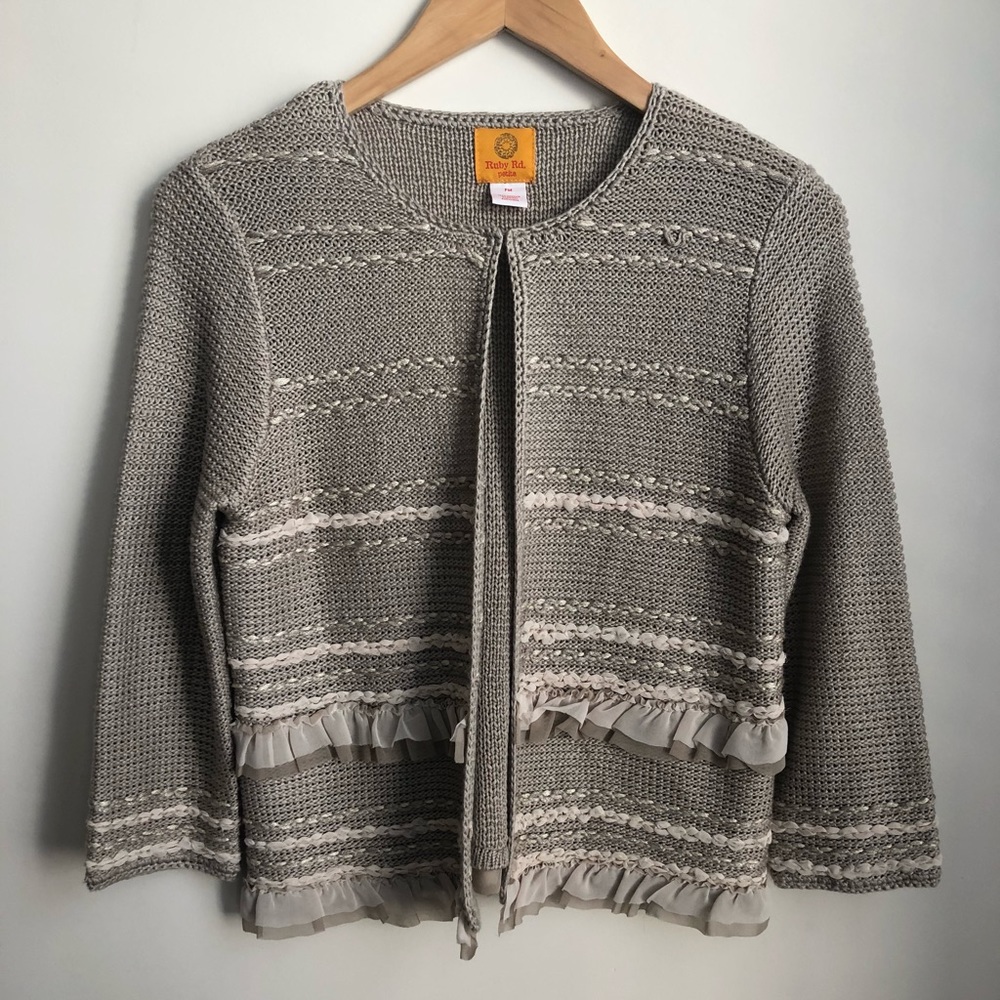 Ruby Rd Tan Cardigan with Ribbon Accents❤️ - Picture 2 of 4